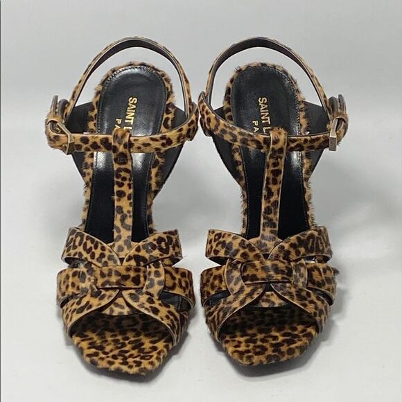 Saint Laurent Tribute 105MM Leopard-Print Calf Hair Sandals - Picture 4 of 13